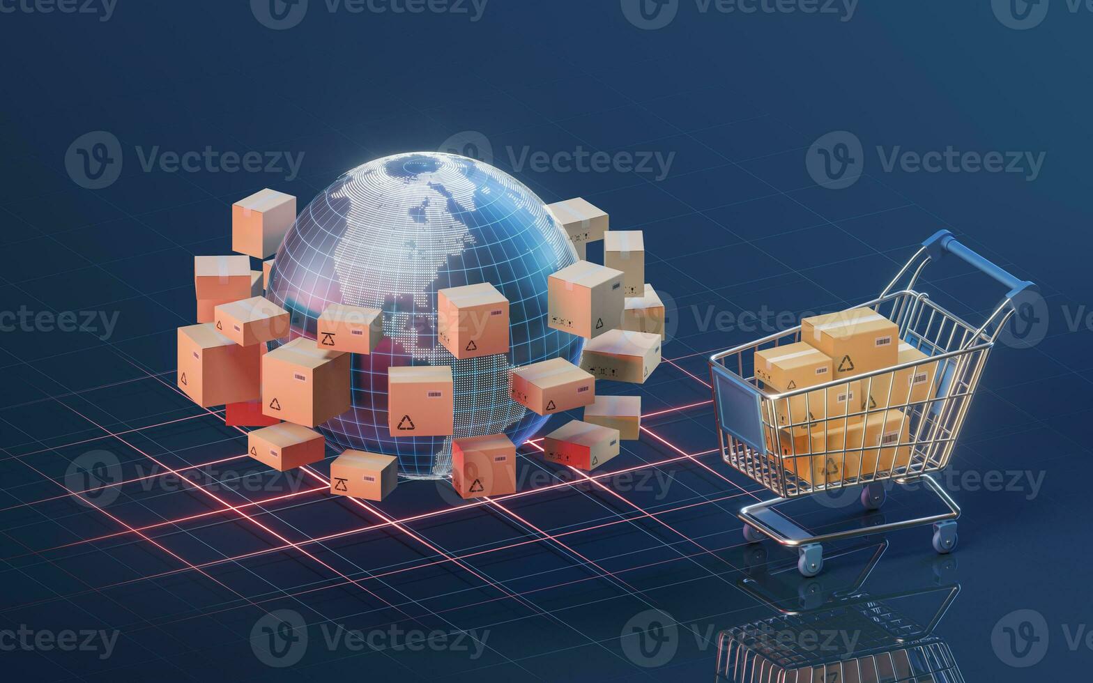 Shopping cart and commodity logistics, 3d rendering. photo