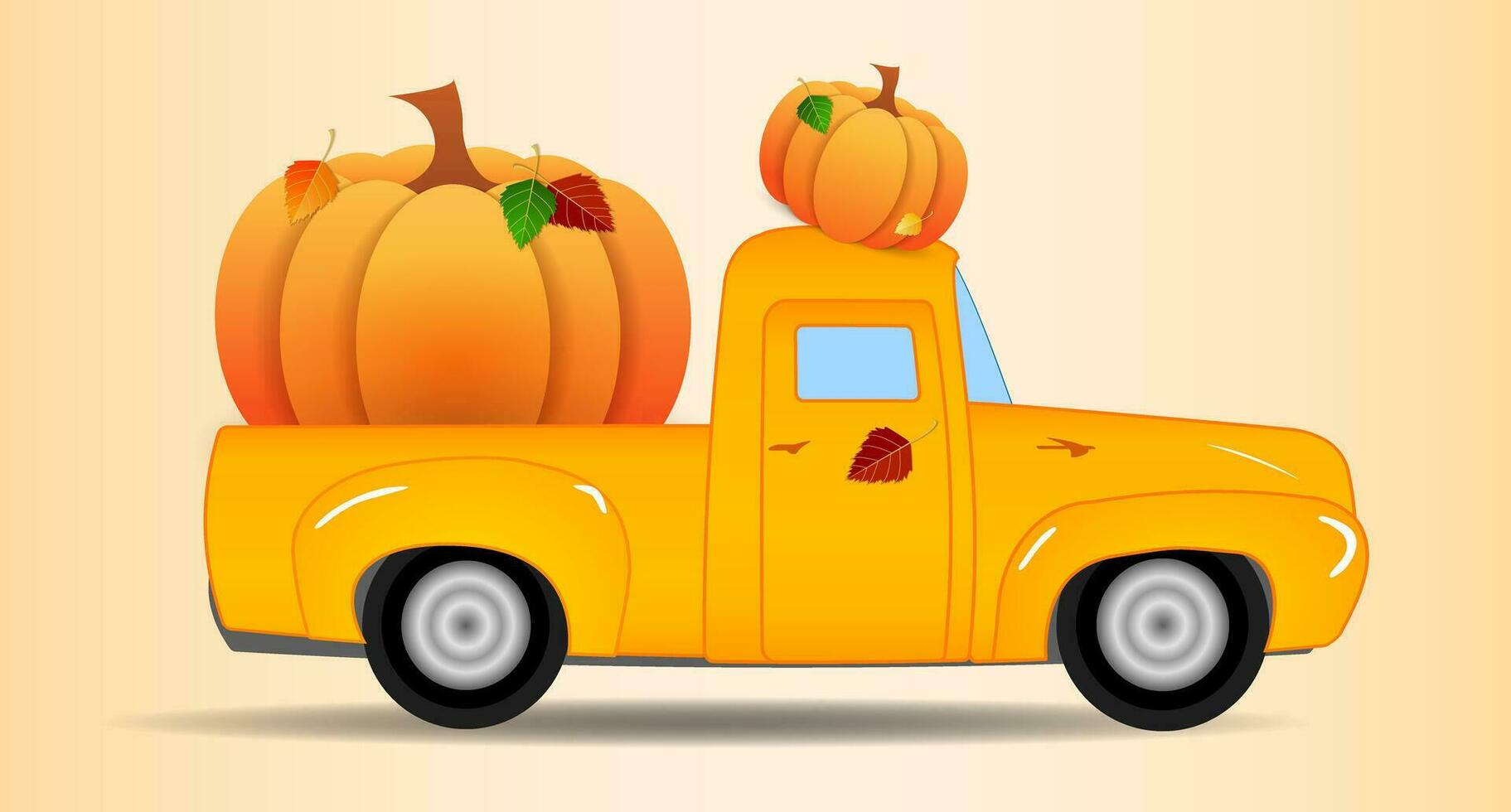 Fall truck with pumpkin vector Illustration. Happy fall truck shirt design. Pumpkin truck for autumn shirt design. Fall sublimation. Hello autumn truck with pumpkin