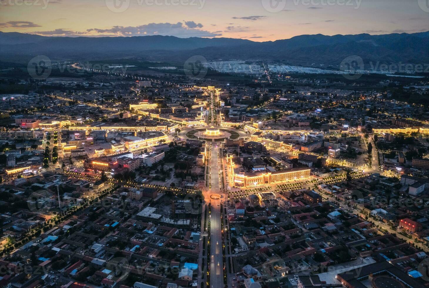 The cityscape of Turks Bagua City in China at dusk. photo