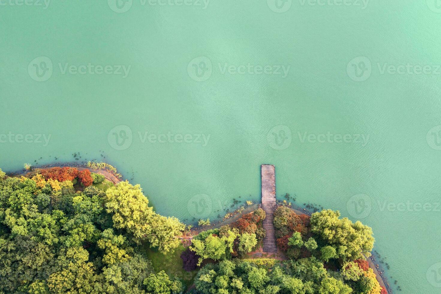 Looking down to the island in the lake. photo