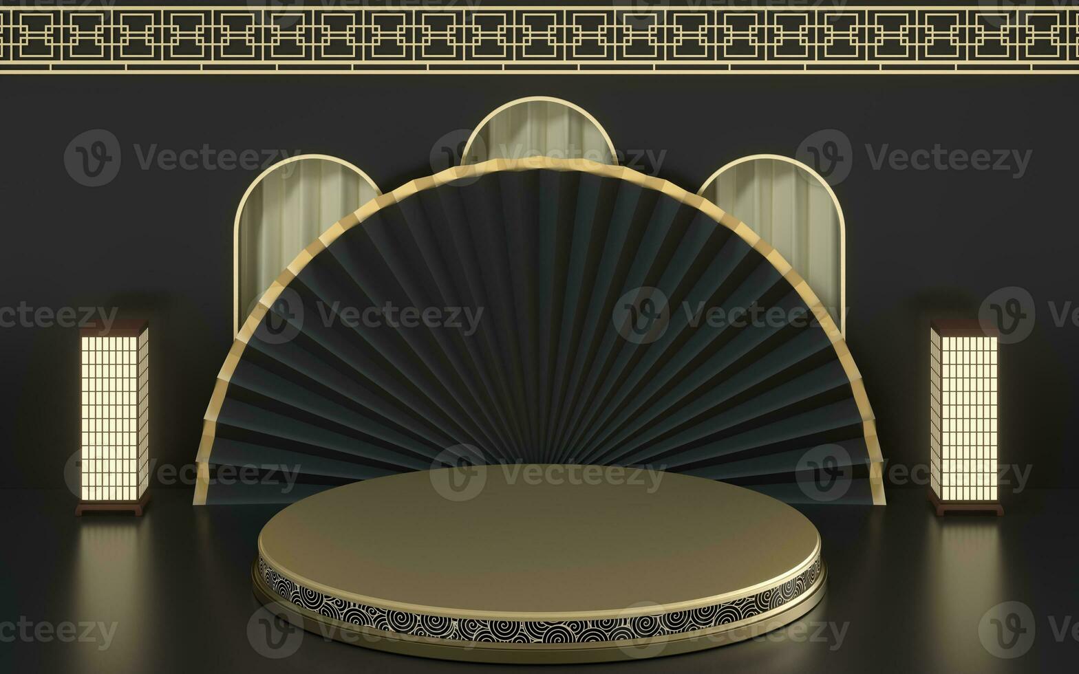 Empty marketing stage, Chinese style, 3d rendering. photo