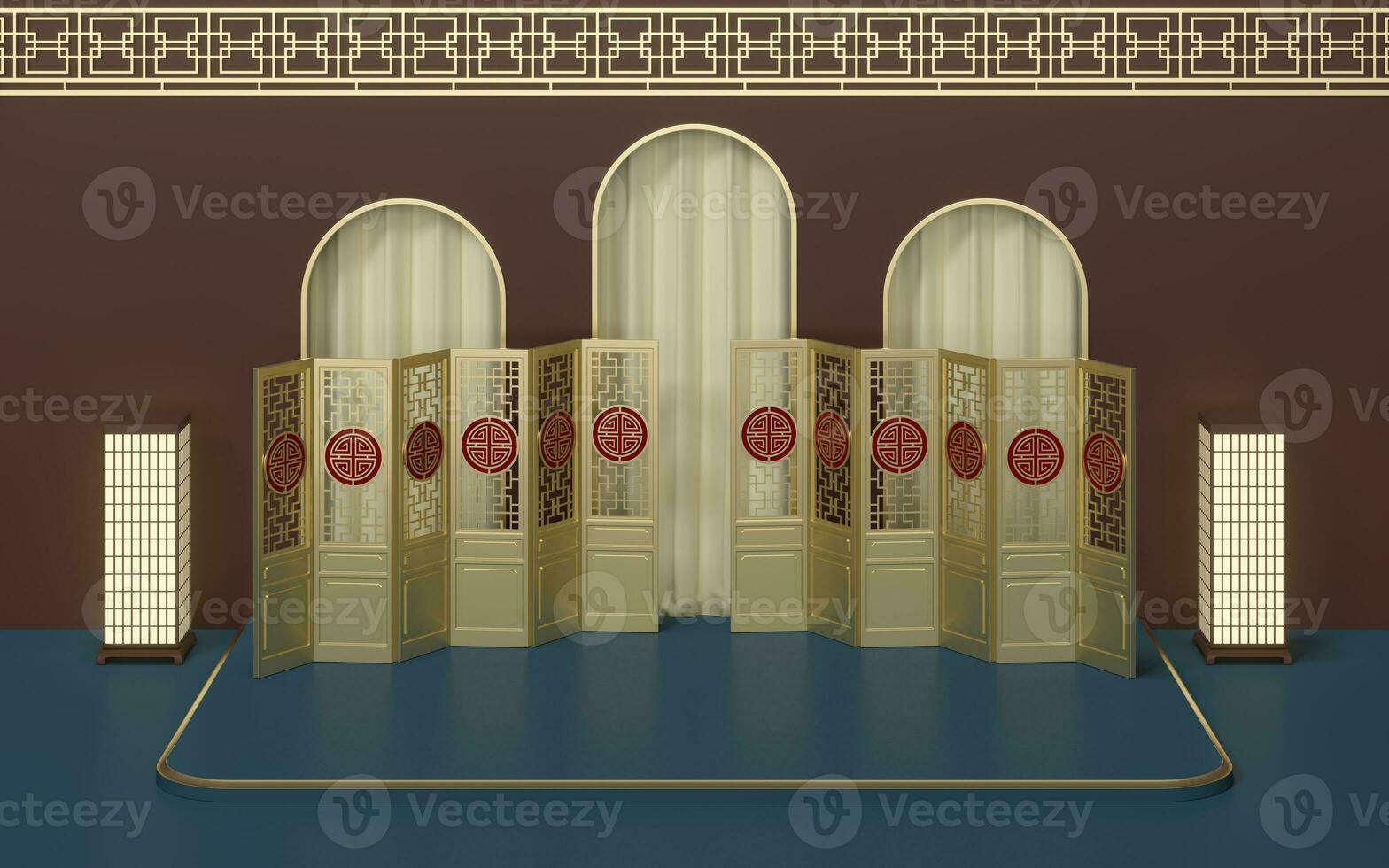 Empty marketing stage, Chinese style, 3d rendering. photo