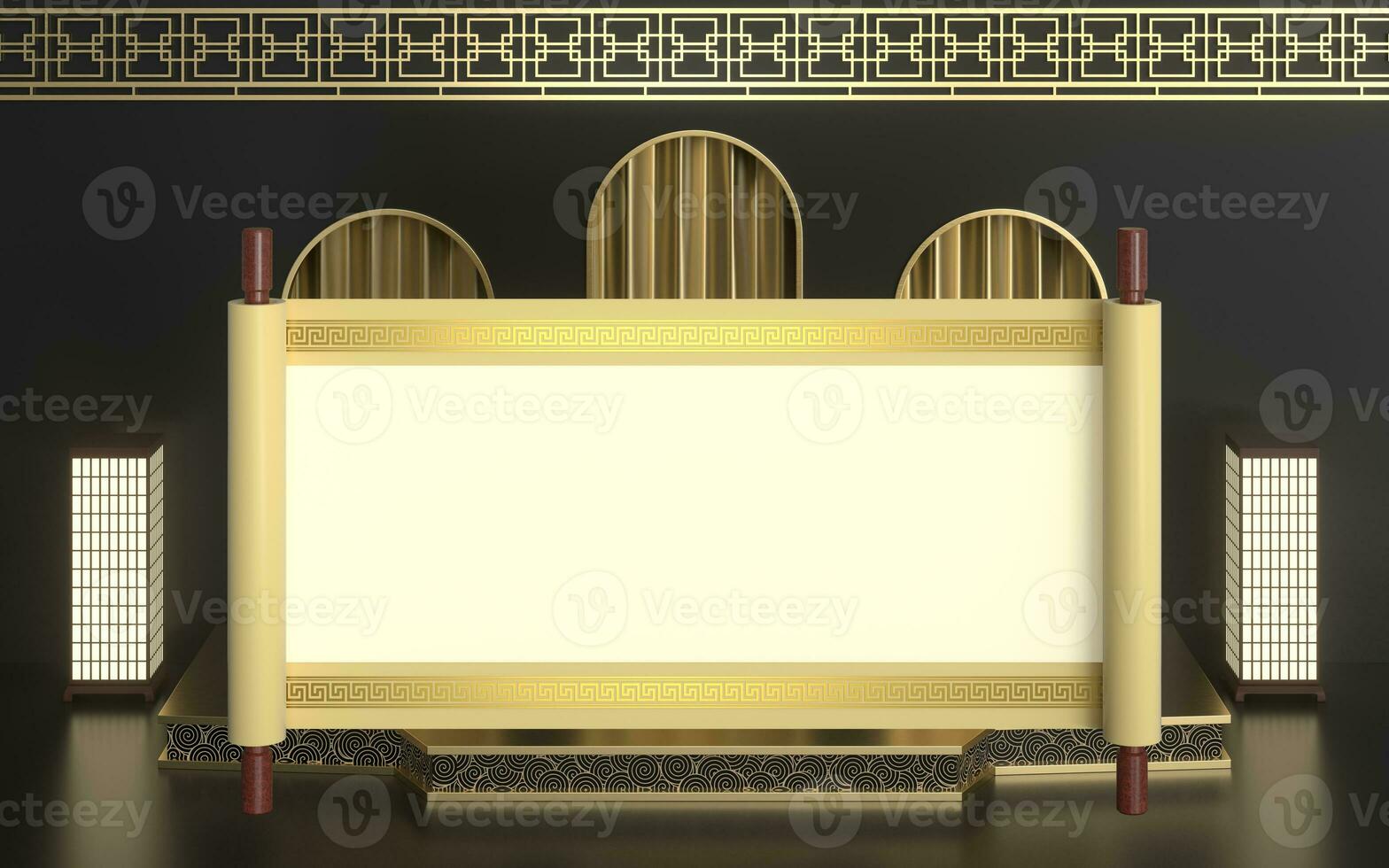 Blank Chinese reel with Chinese style background, 3d rendering. photo