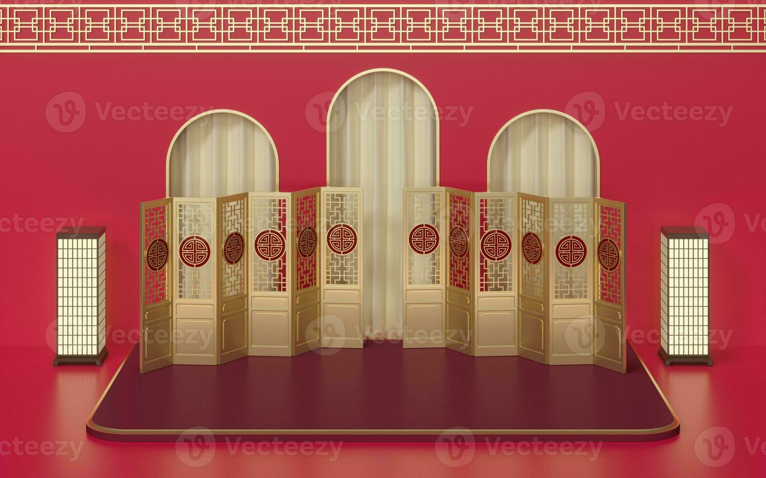 Empty marketing stage, Chinese style, 3d rendering. photo