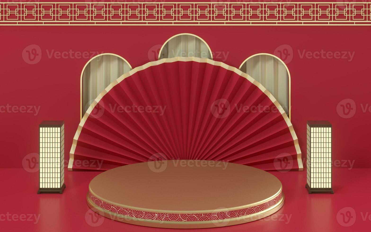Empty marketing stage, Chinese style, 3d rendering. photo