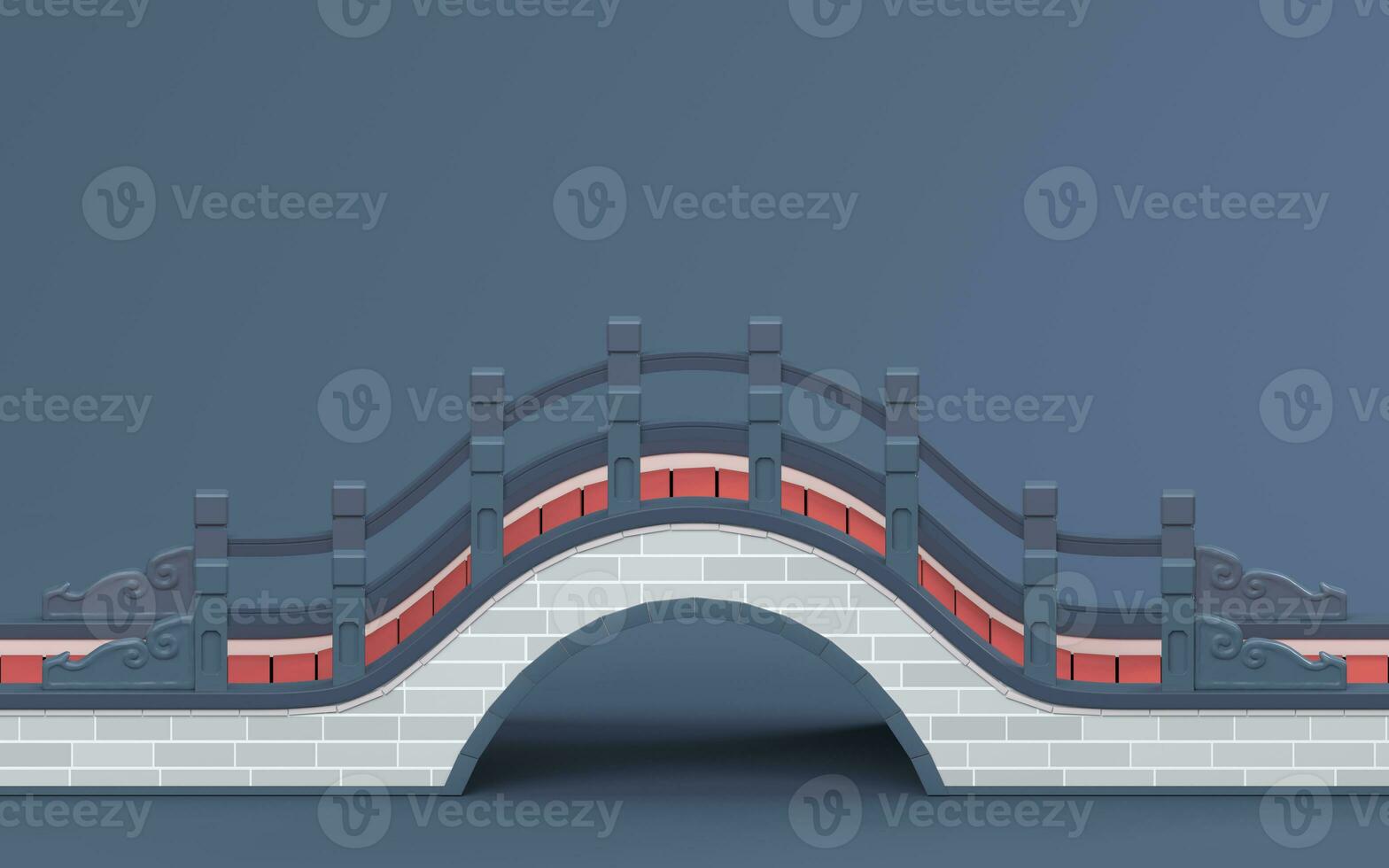 Chinese style bridge with red background, 3d rendering photo