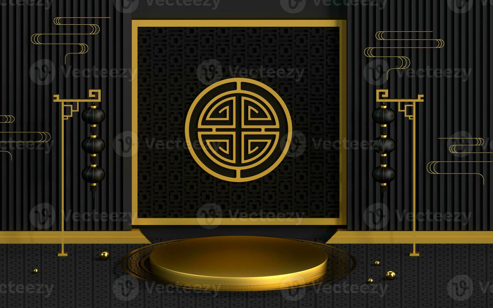 Chinese style product stage and decorative background, 3d rendering. photo