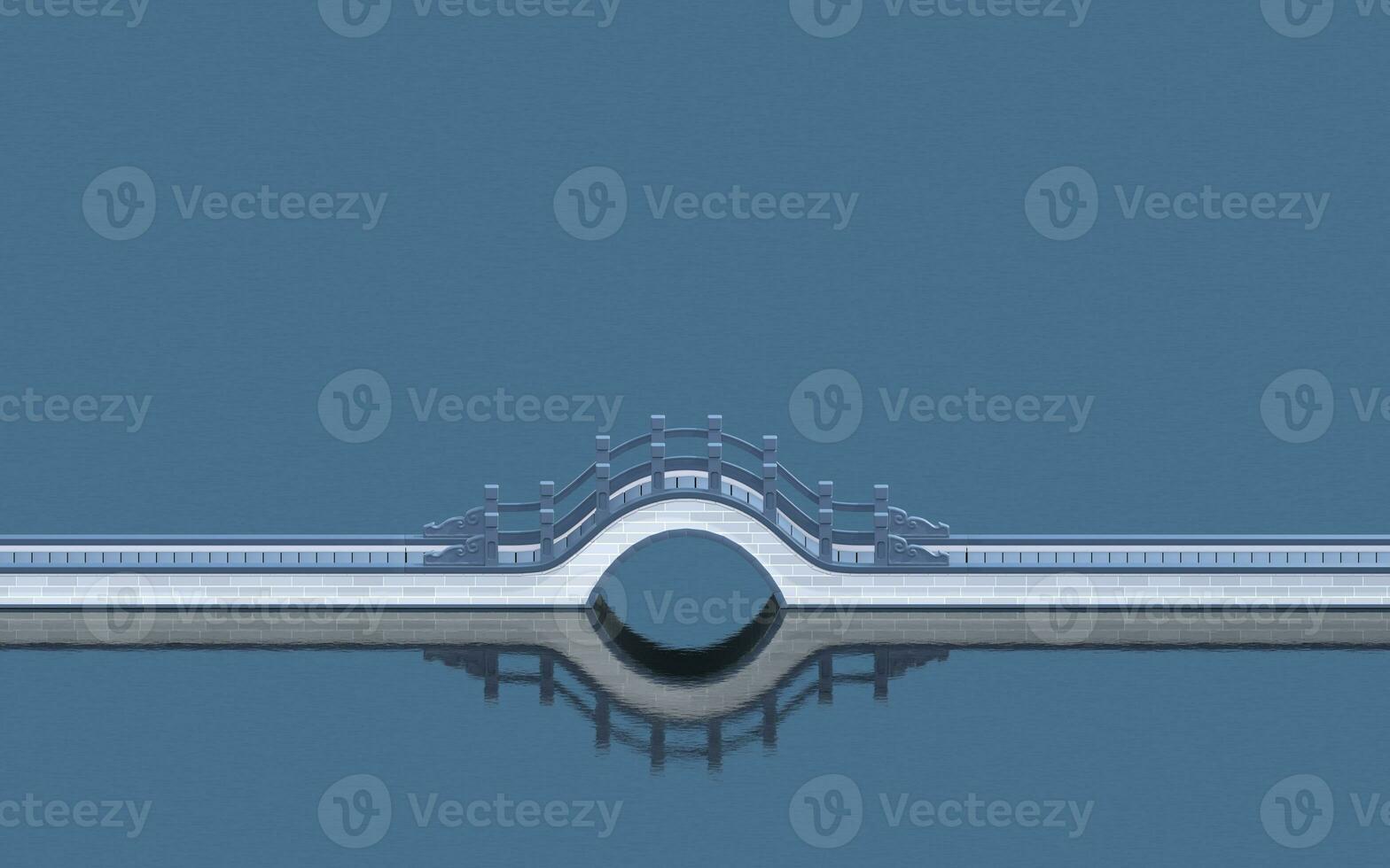 Chinese style bridge with blue background, 3d rendering photo