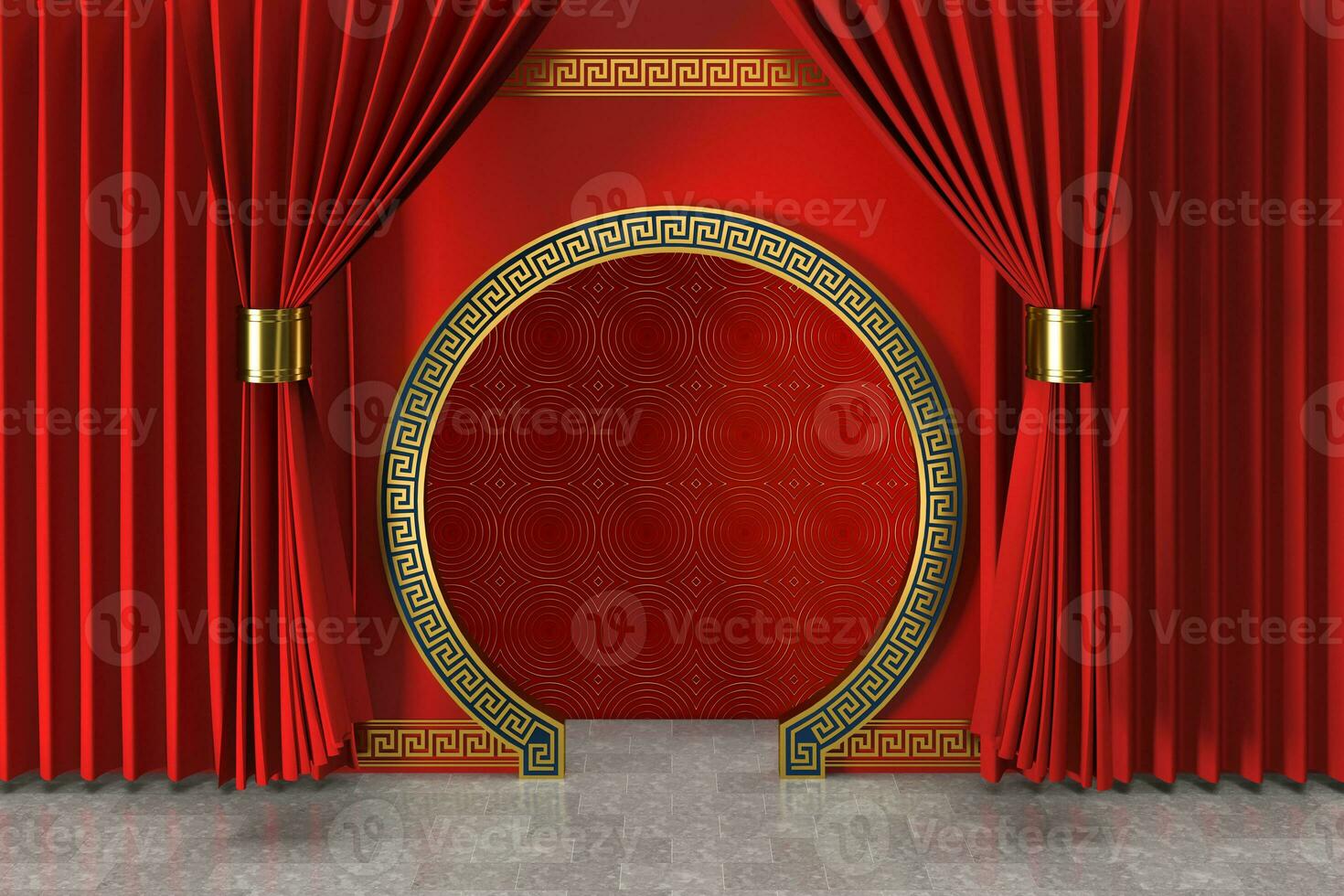 Chinese style red background, festival decoration, 3d rendering. photo