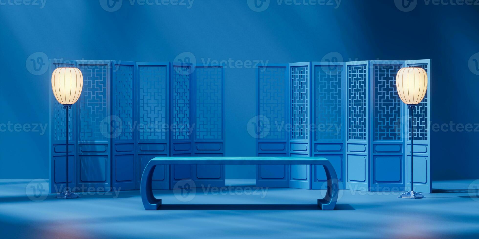 Empty stage with Chinese style background, 3d rendering. photo