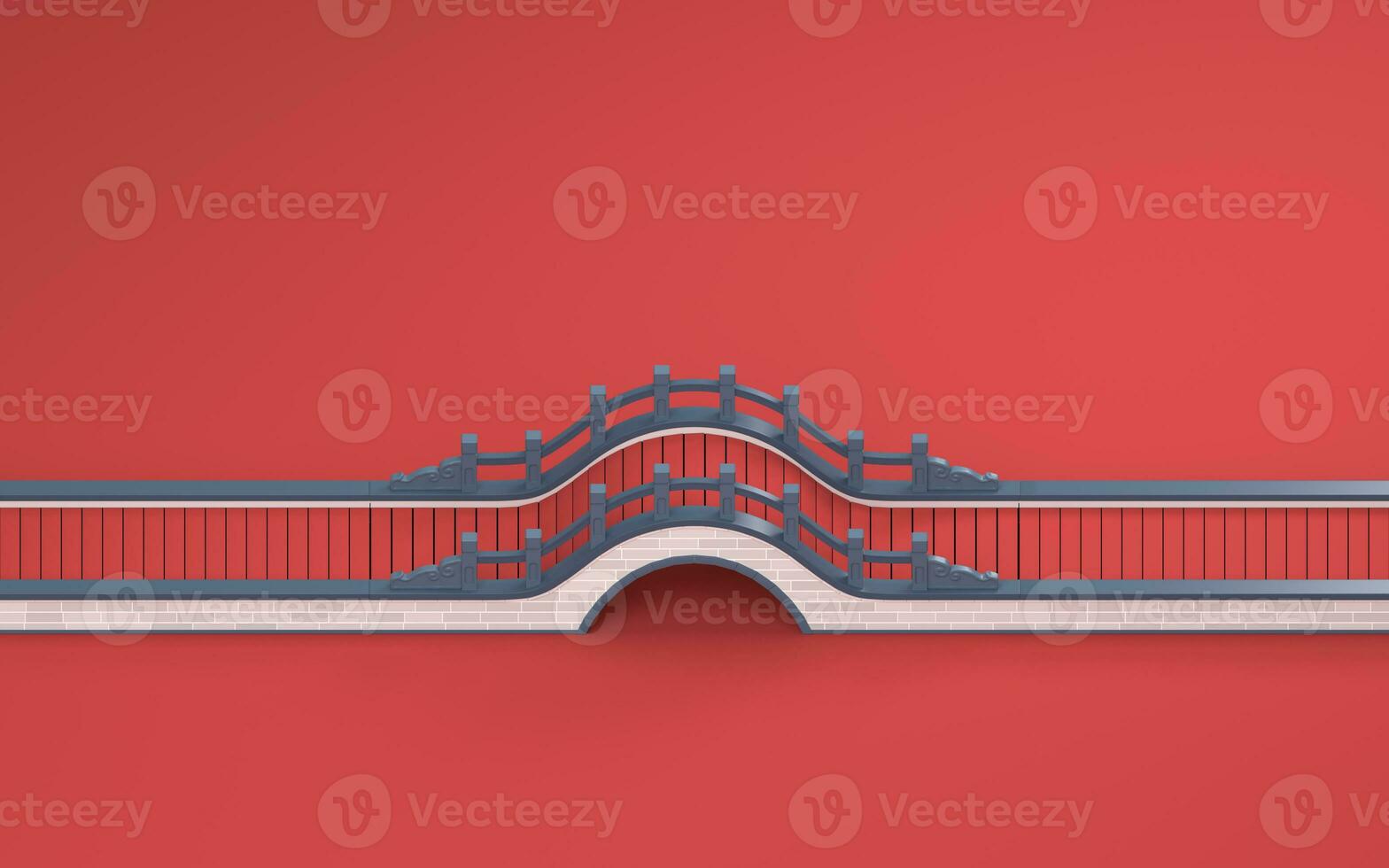 Chinese style bridge with red background, 3d rendering photo