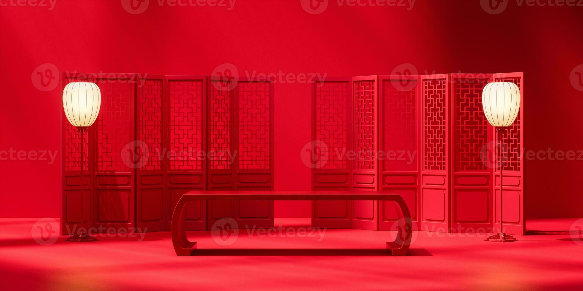 Empty stage with Chinese style background, 3d rendering. photo