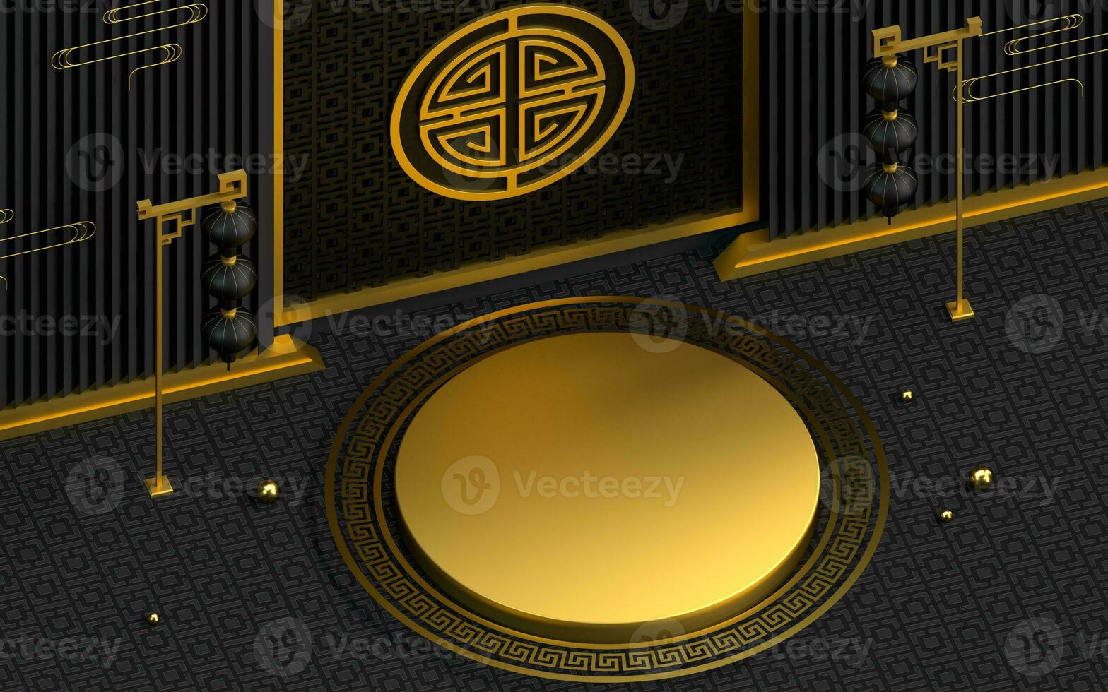 Chinese style product stage and decorative background, 3d rendering. photo