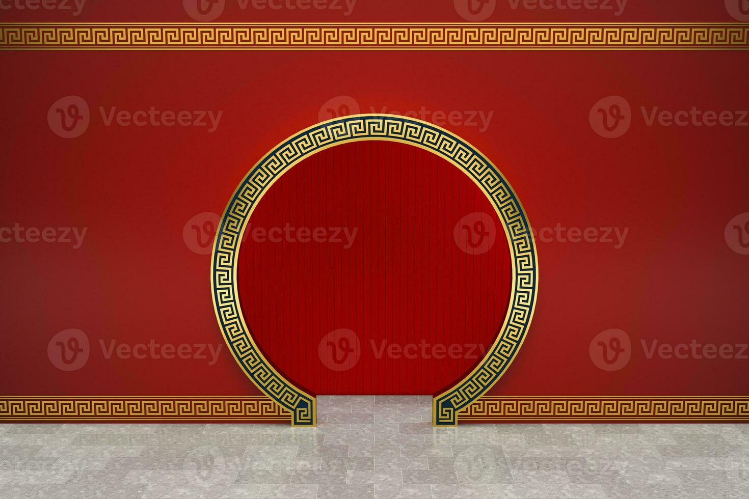 Chinese style red background, festival decoration, 3d rendering. photo