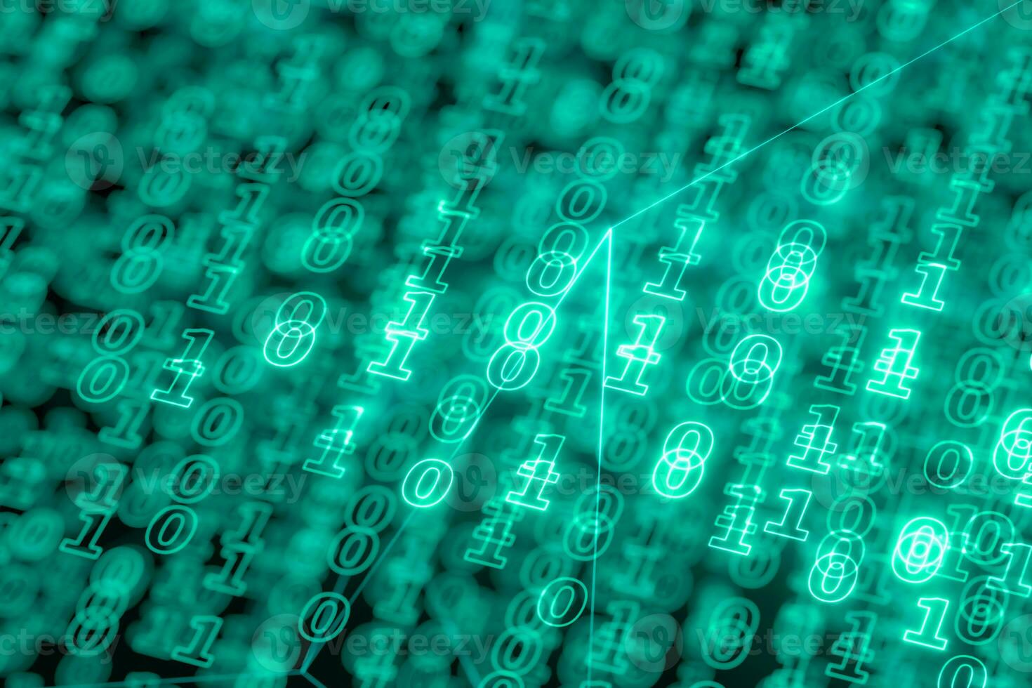 Digital binary data and streaming binary code background, 3d rendering. photo