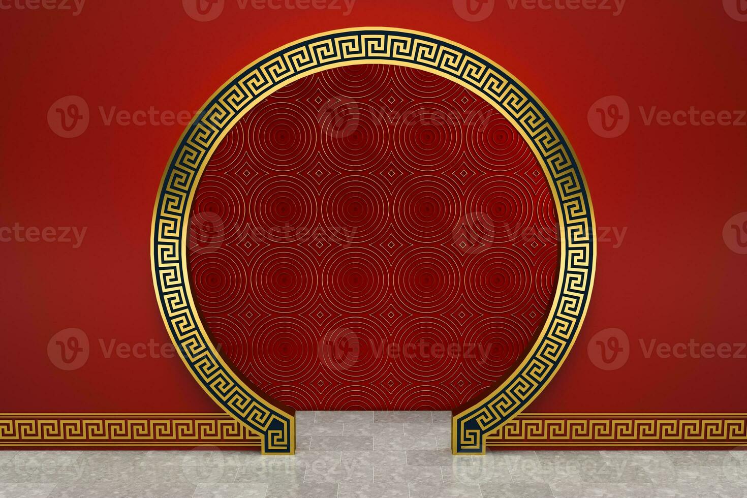 Chinese style red background, festival decoration, 3d rendering. photo