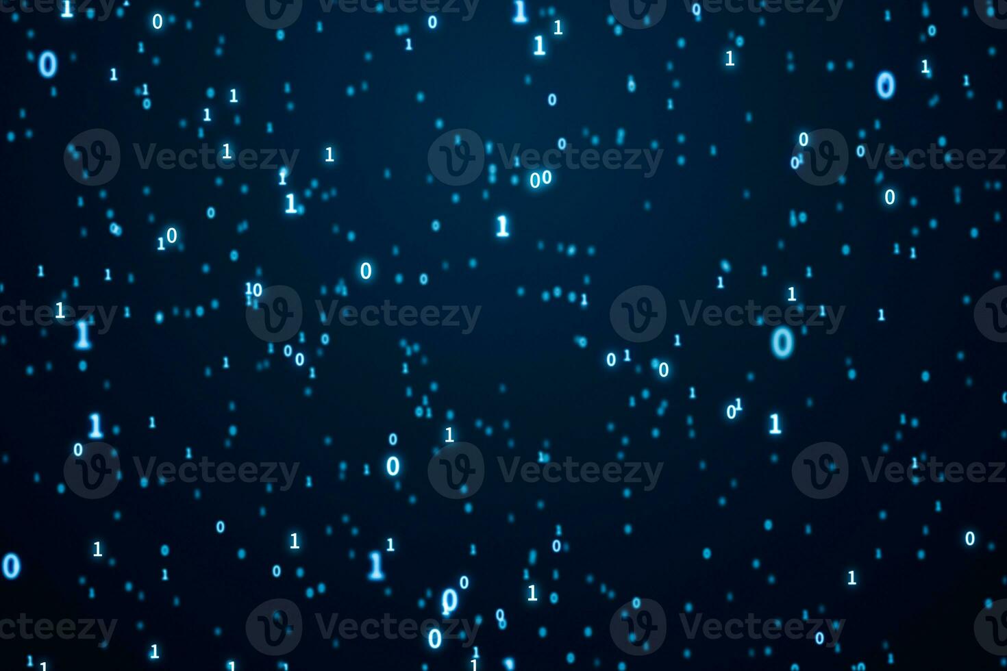 Binary coding numbers scatting on dark background, 3d rendering. photo