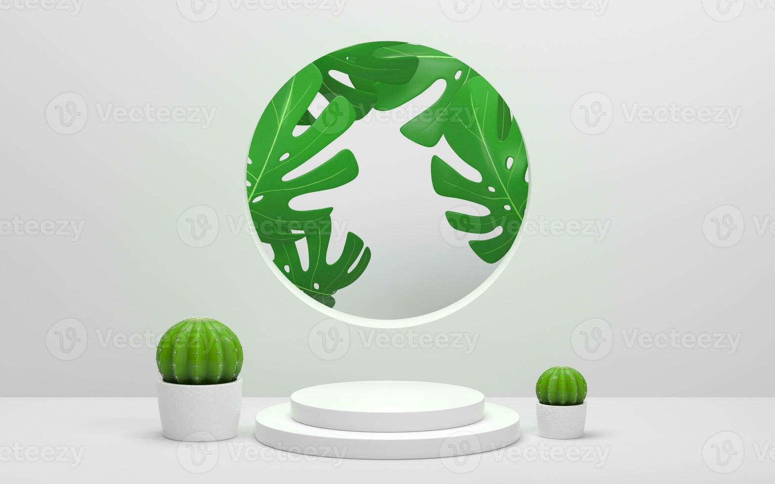 Empty stage and plants with white background, 3d rendering. photo