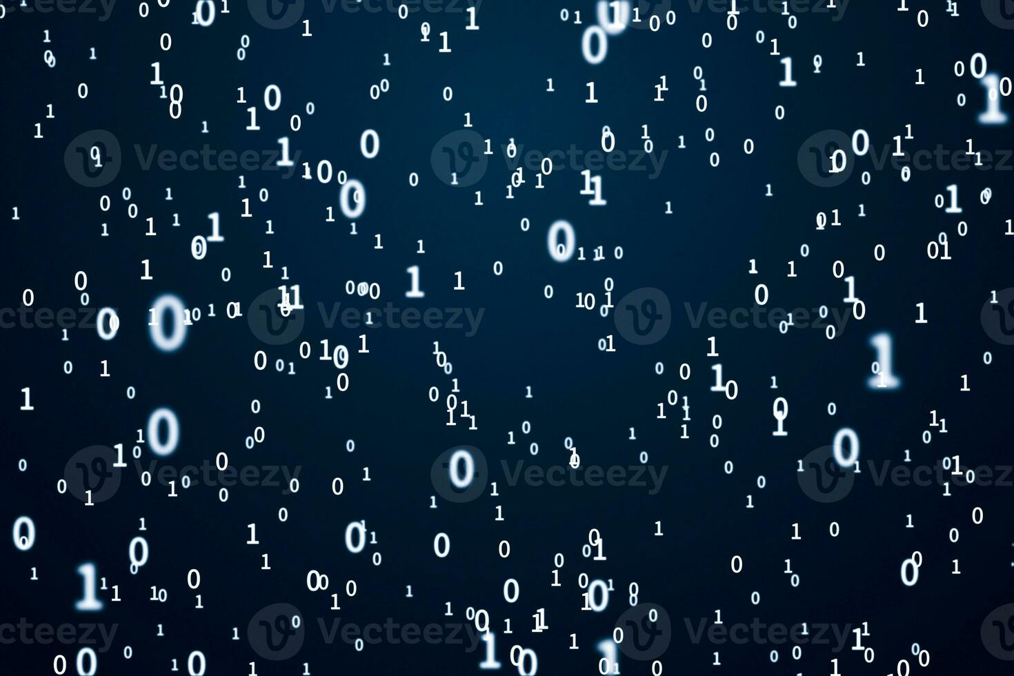 Binary coding numbers scatting on dark background, 3d rendering. photo