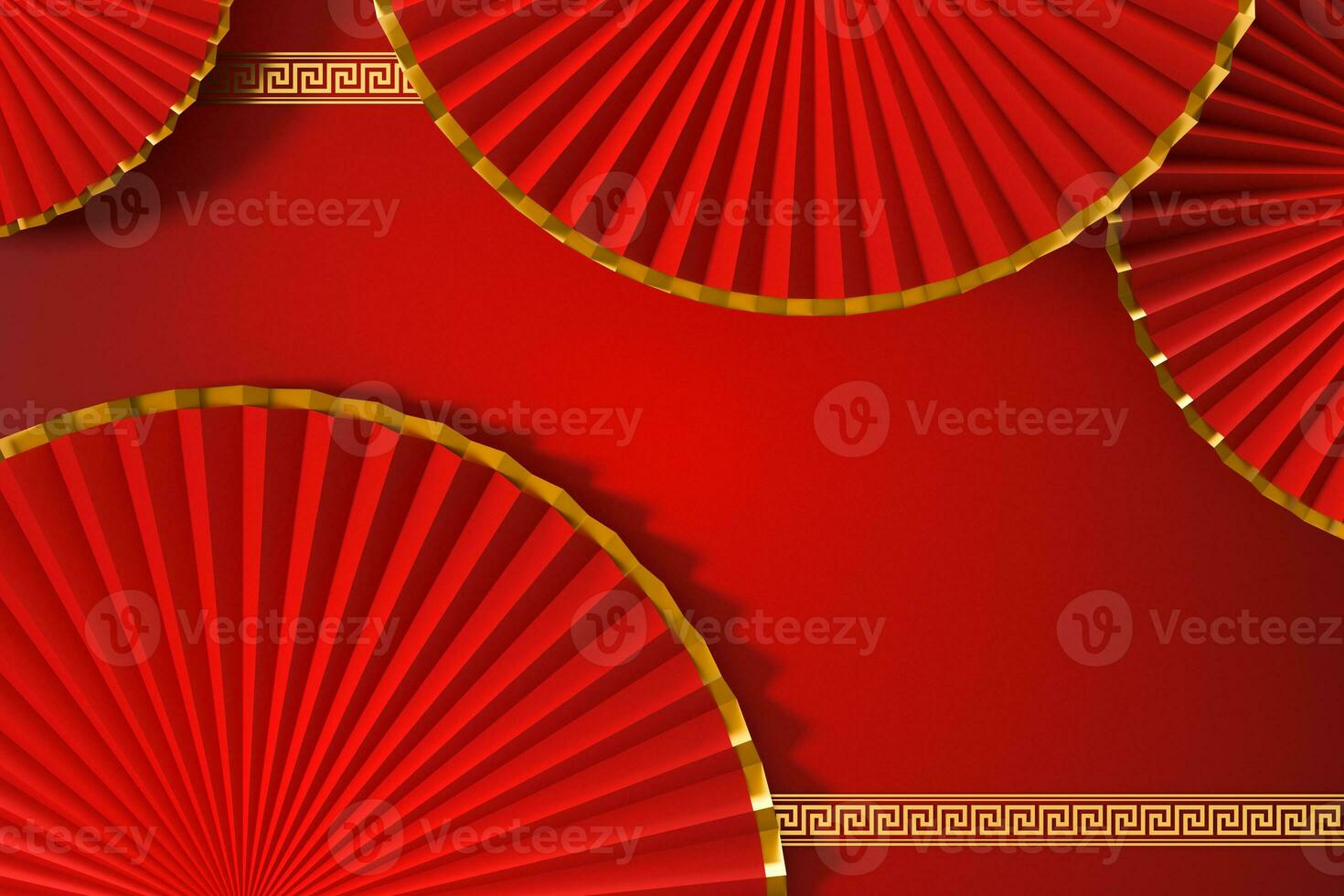 Red Chinese style fan, traditional decoration, 3d rendering. photo