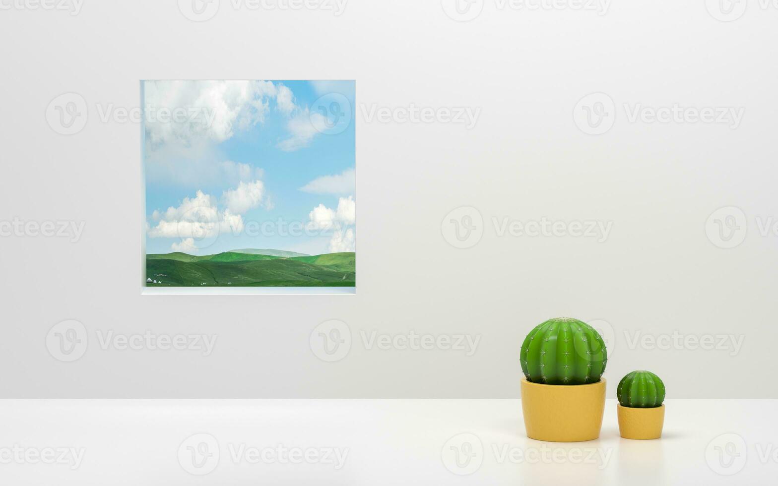 The cactus inside and the prairie outside, 3d rendering. photo