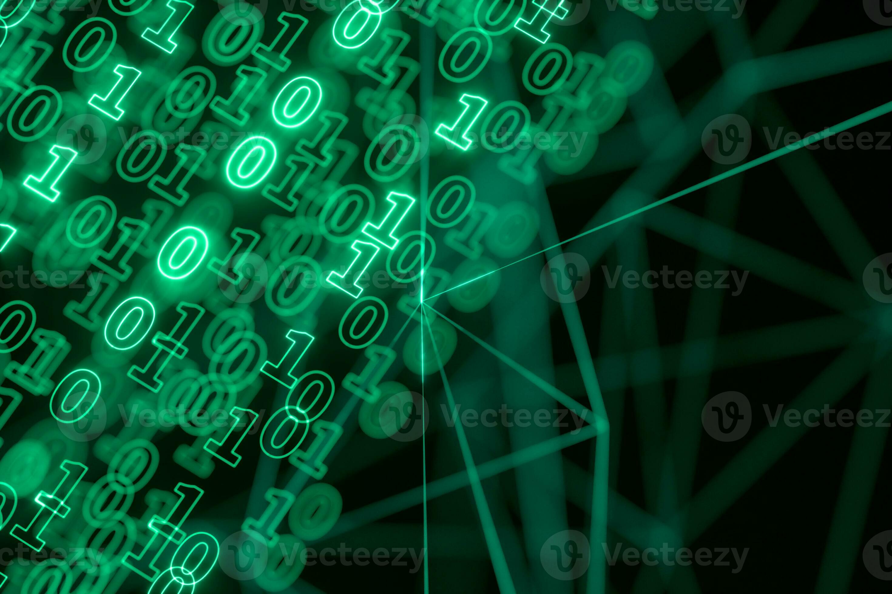Digital binary data and streaming binary code background, 3d rendering ...