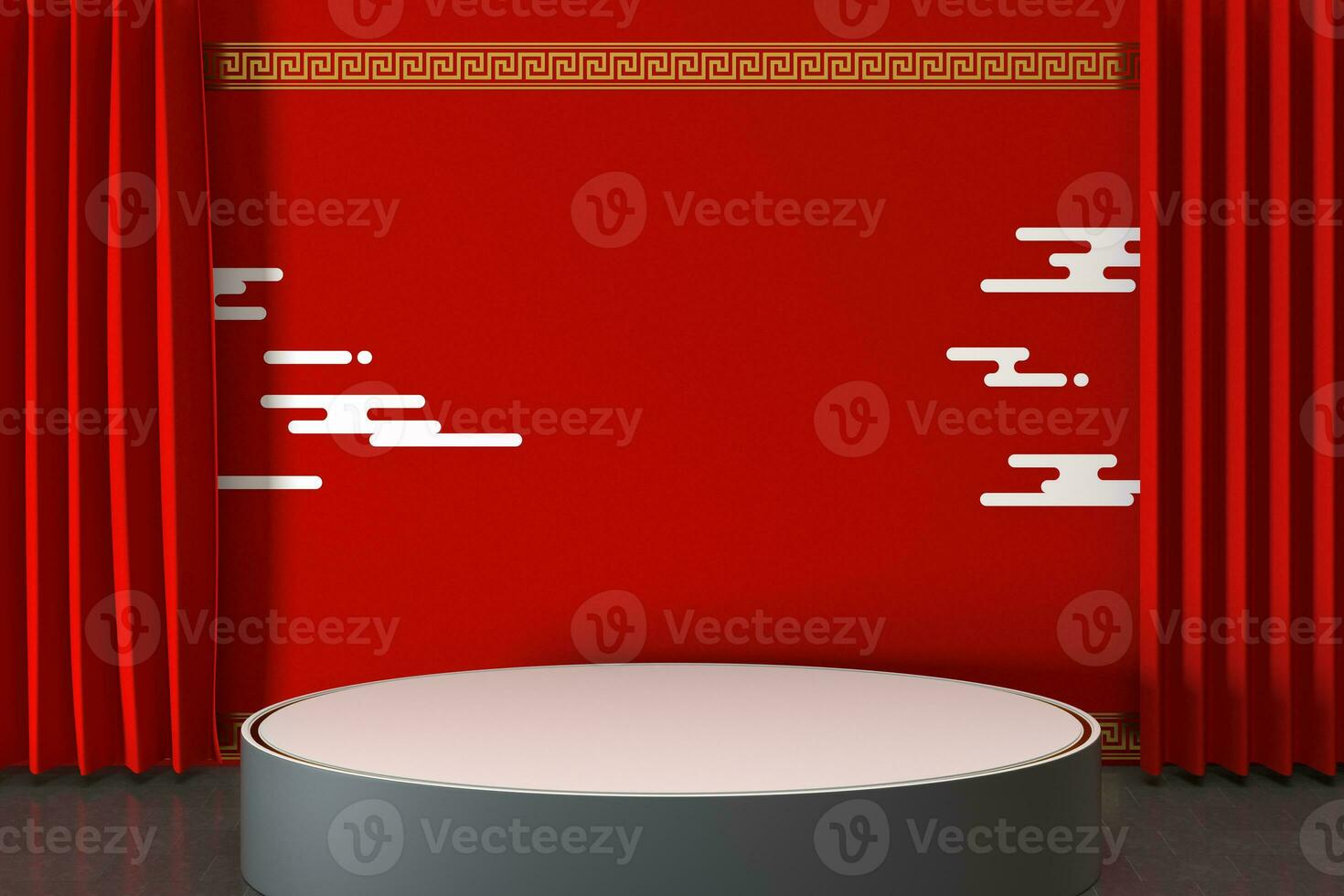 Empty platform with Chinese style background, 3d rendering. photo