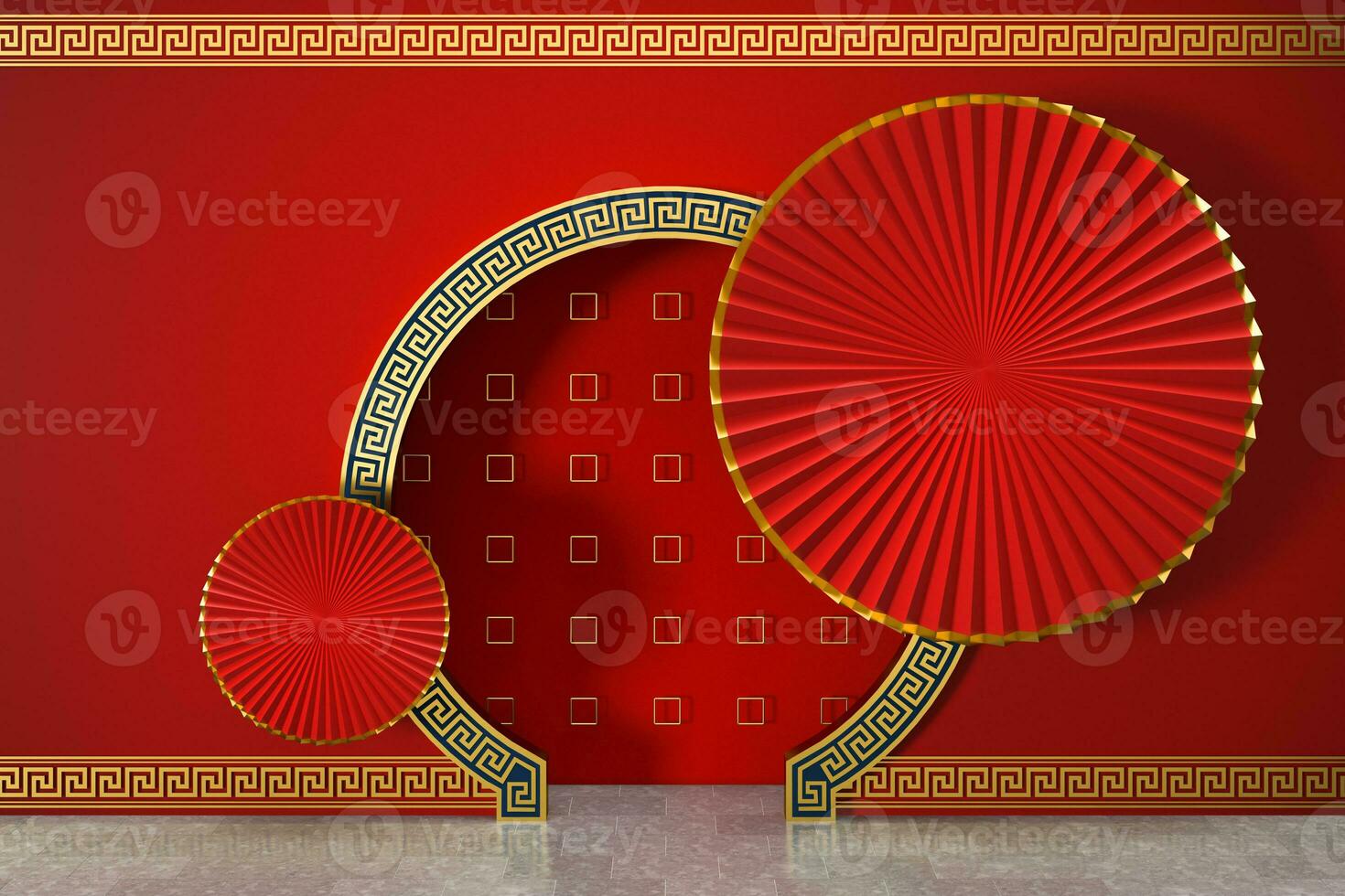 Red Chinese style fan, traditional decoration, 3d rendering. photo