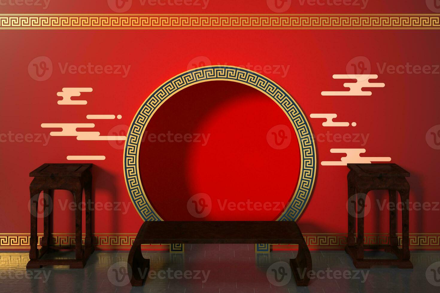 Chinese style red background, festival decoration, 3d rendering. photo