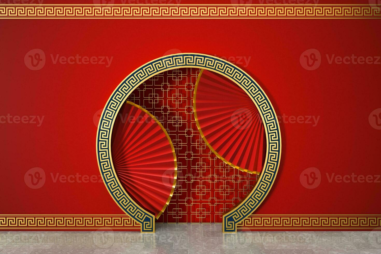 Red Chinese style fan, traditional decoration, 3d rendering. photo