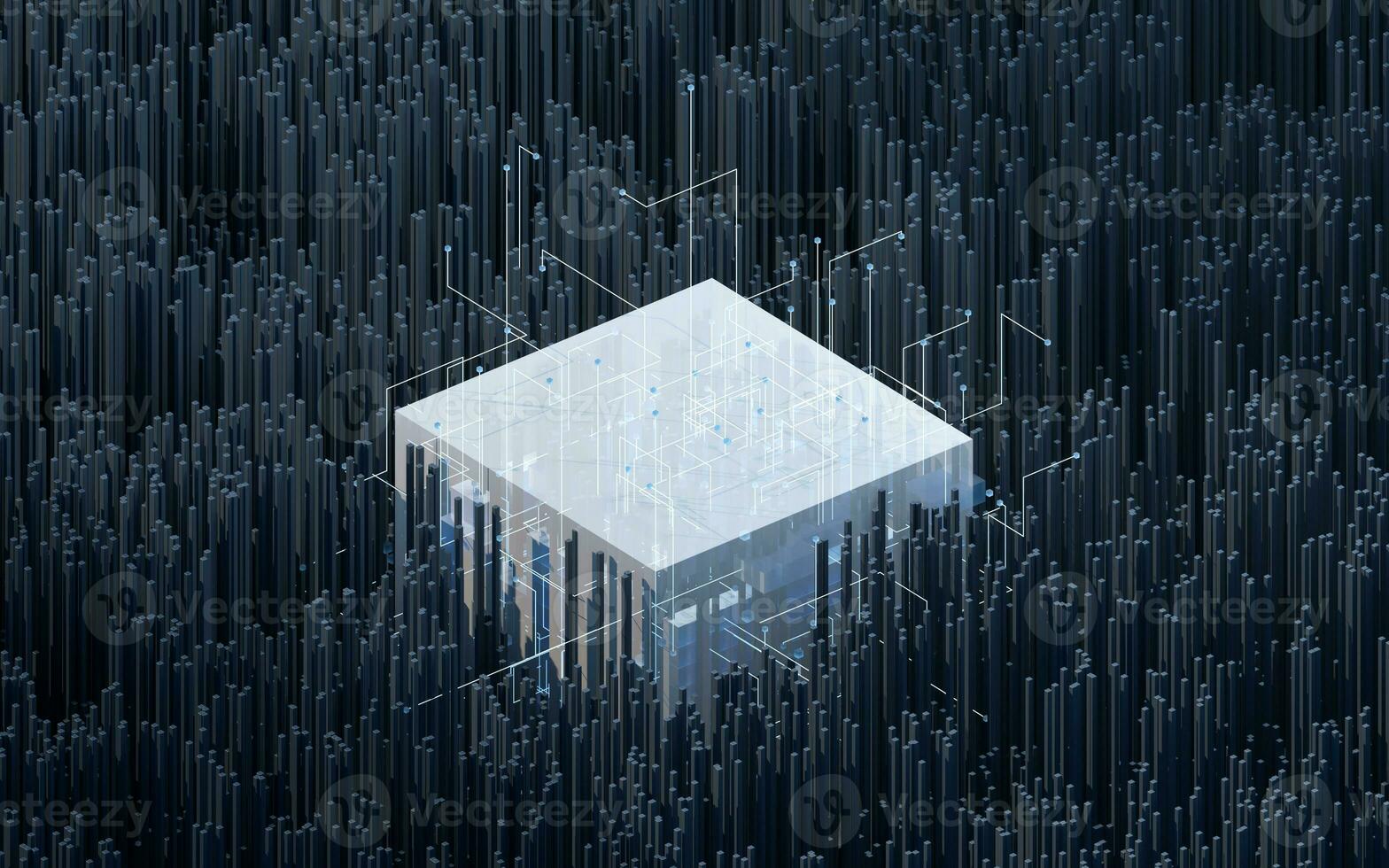 Blocks and circuits, materials science and technology, 3d rendering. photo
