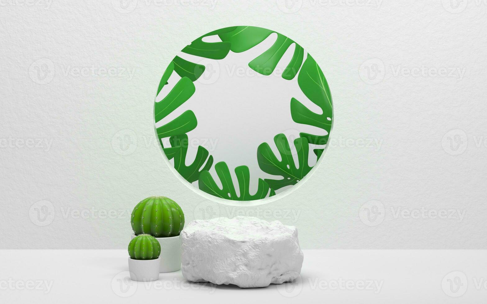 Cactus and monstera with white background , 3d rendering. photo