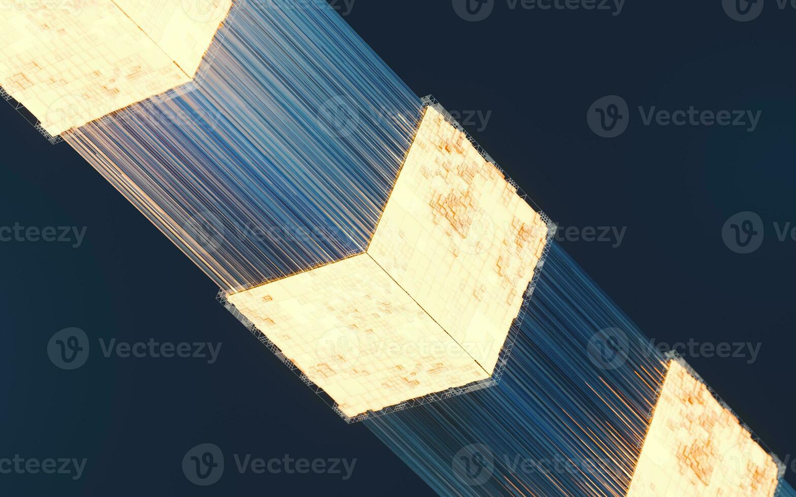 Glowing cubes and fiber lines, 3d rendering. photo