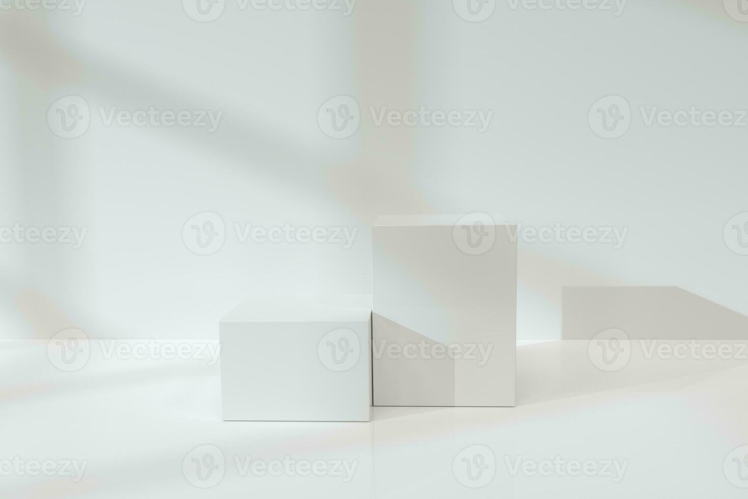 White cubic podium on the floor, 3d rendering. photo