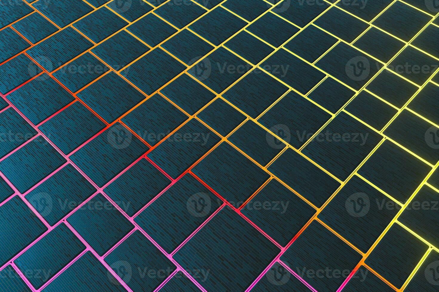 Tile cubes with colorful glowing gap, 3d rendering. photo