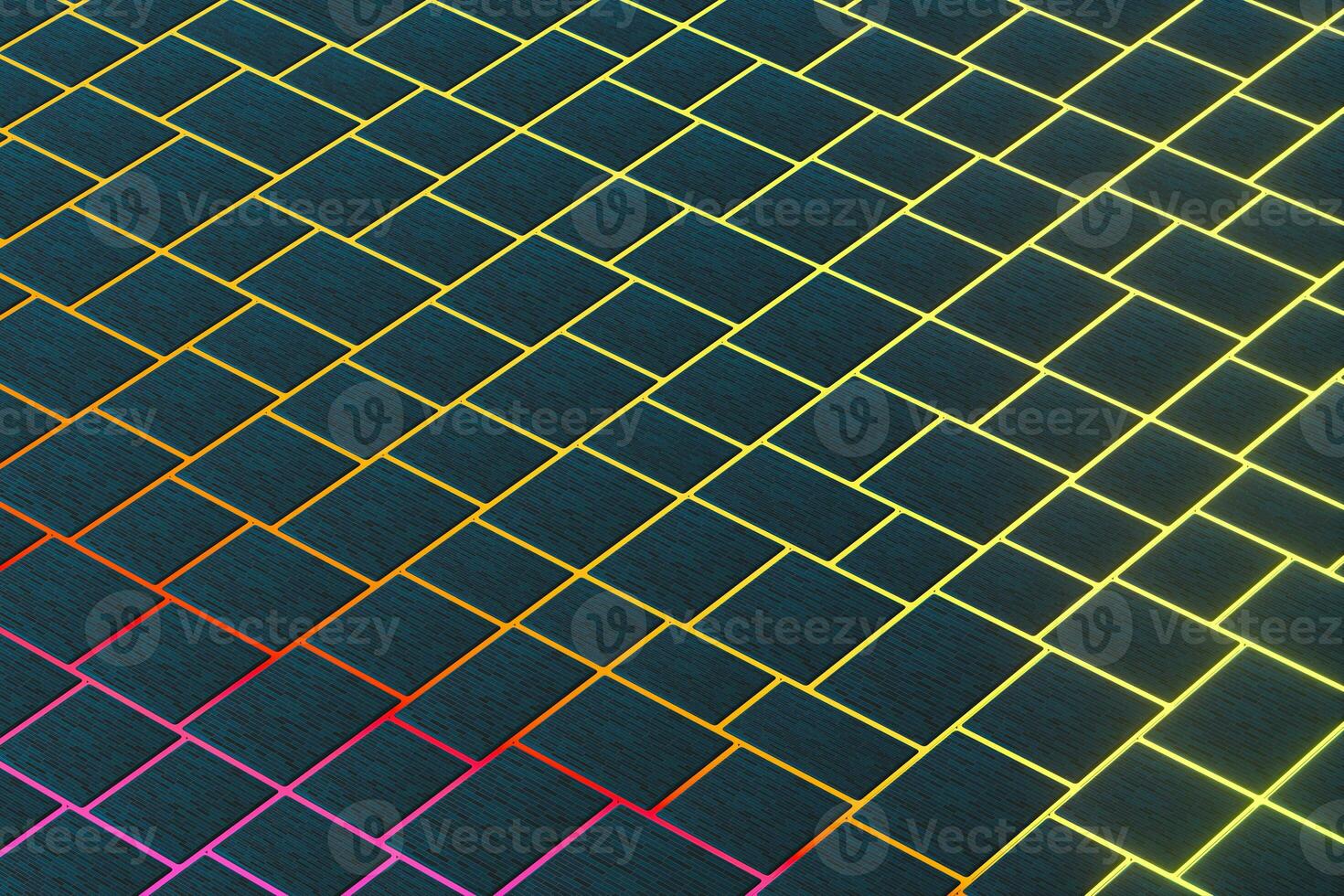 Tile cubes with colorful glowing gap, 3d rendering. photo
