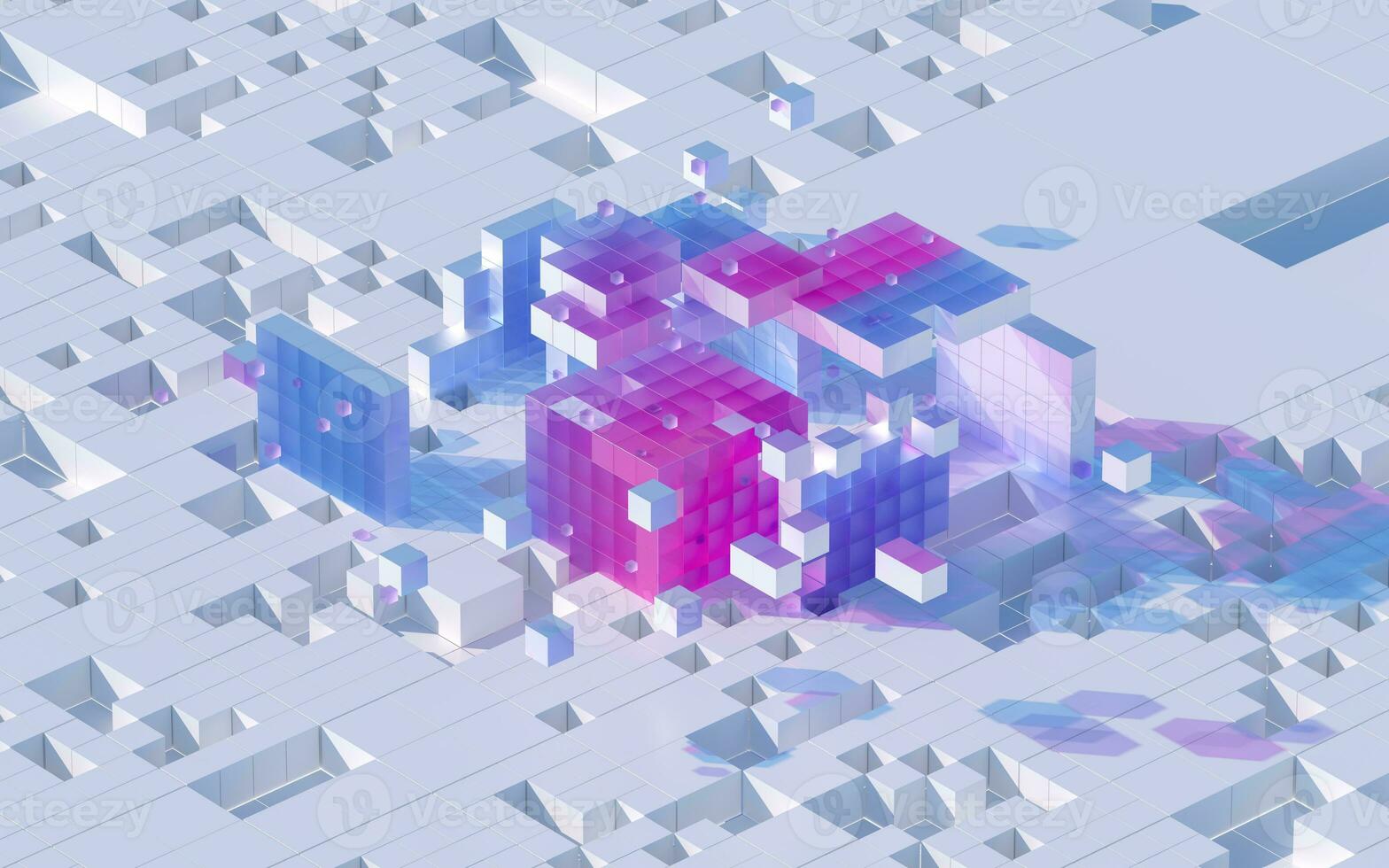 Translucent gradients cubes and materials, 3d rendering. photo