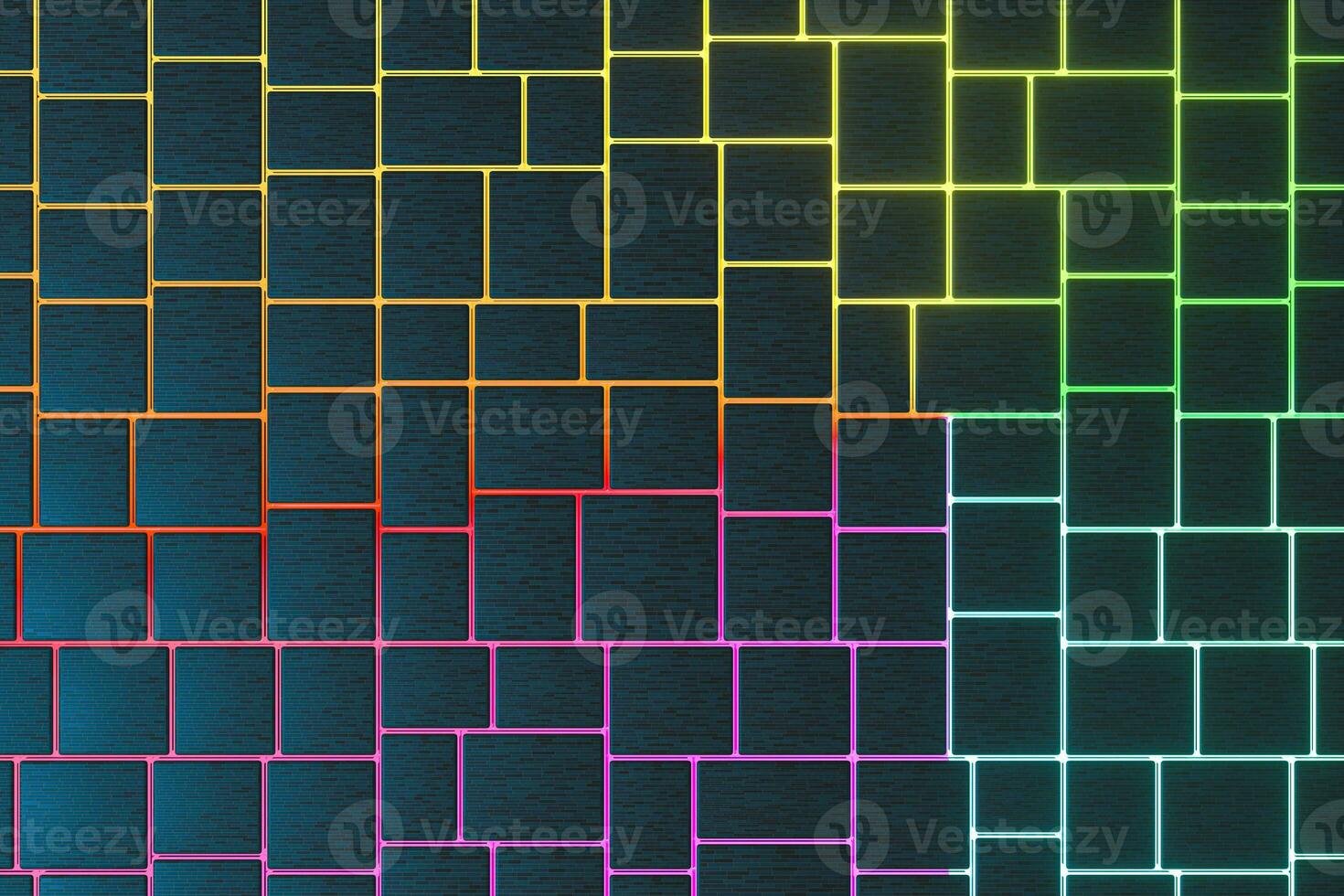 Tile cubes with colorful glowing gap, 3d rendering. photo