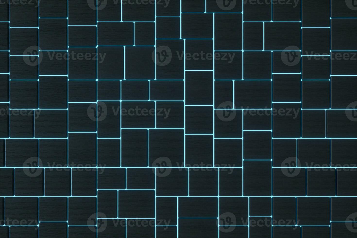 Tile cubes with glowing lines gap, 3d rendering. photo