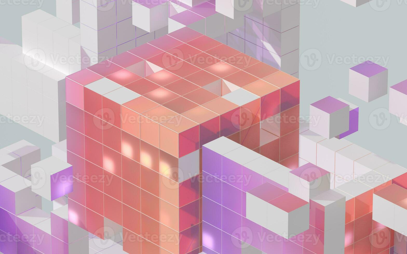 Translucent gradients cubes and materials, 3d rendering. photo