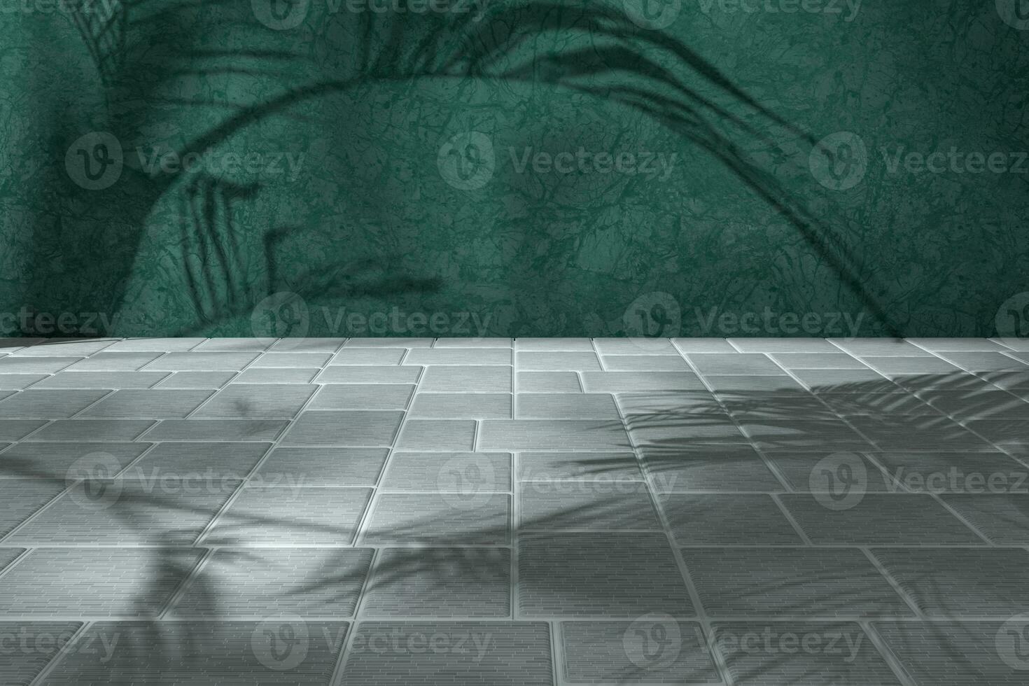 Corner floor with tile cube floor with plant shadows, 3d rendering. photo