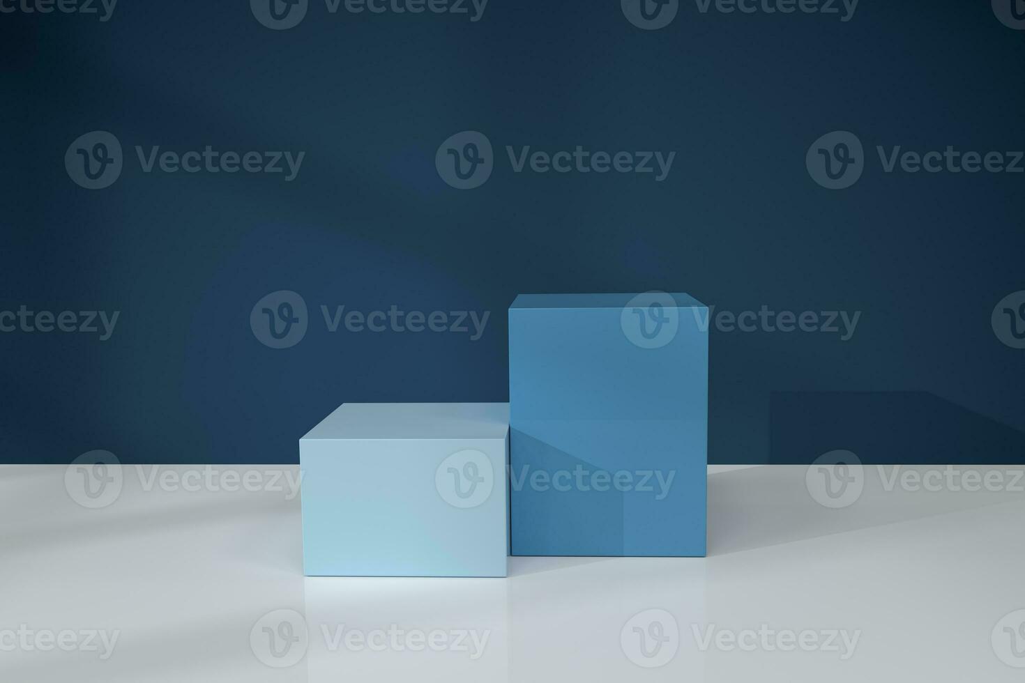 Blue cubic podium on the floor, 3d rendering. photo