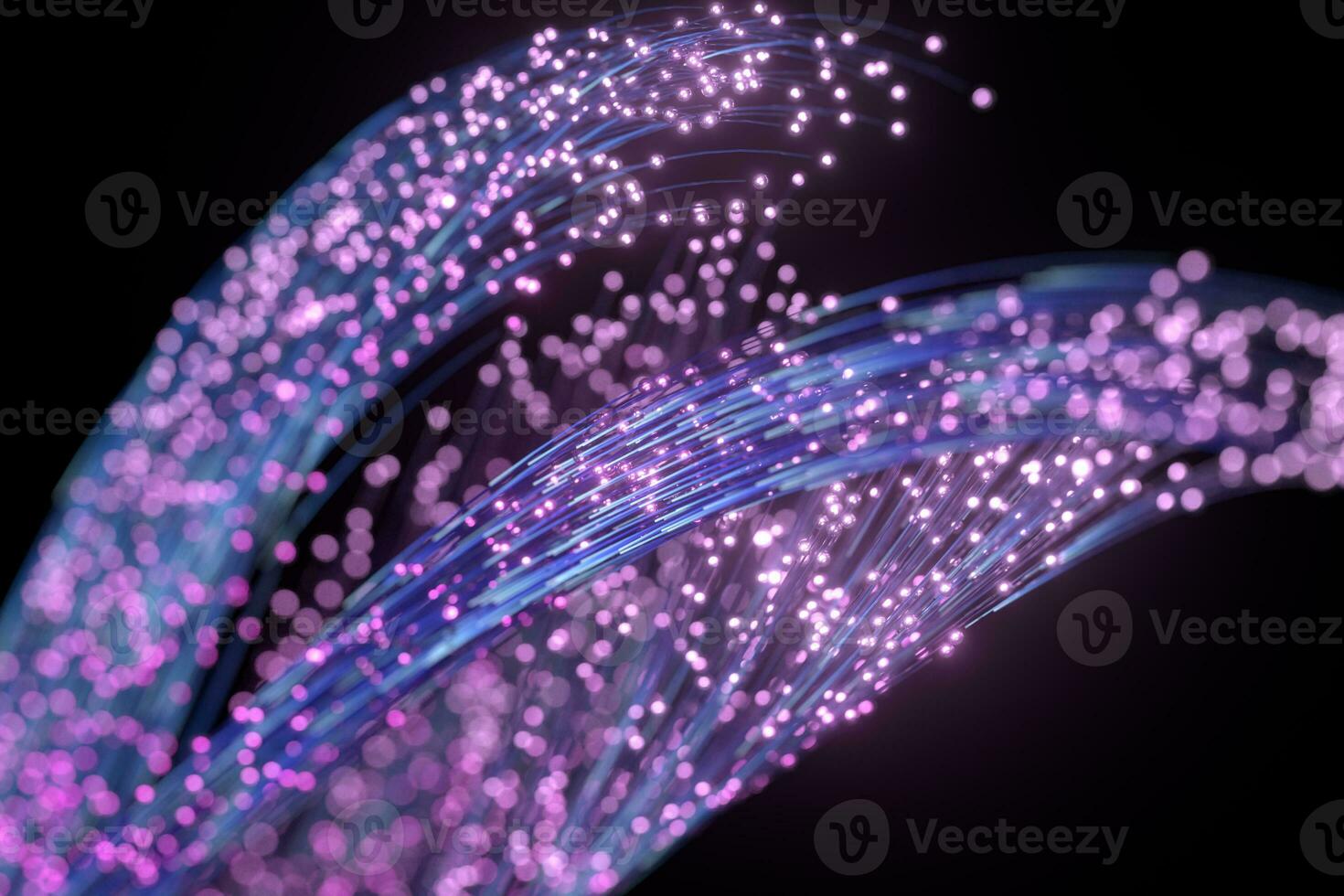 Glowing purple particles and motion lines, 3d rendering. photo