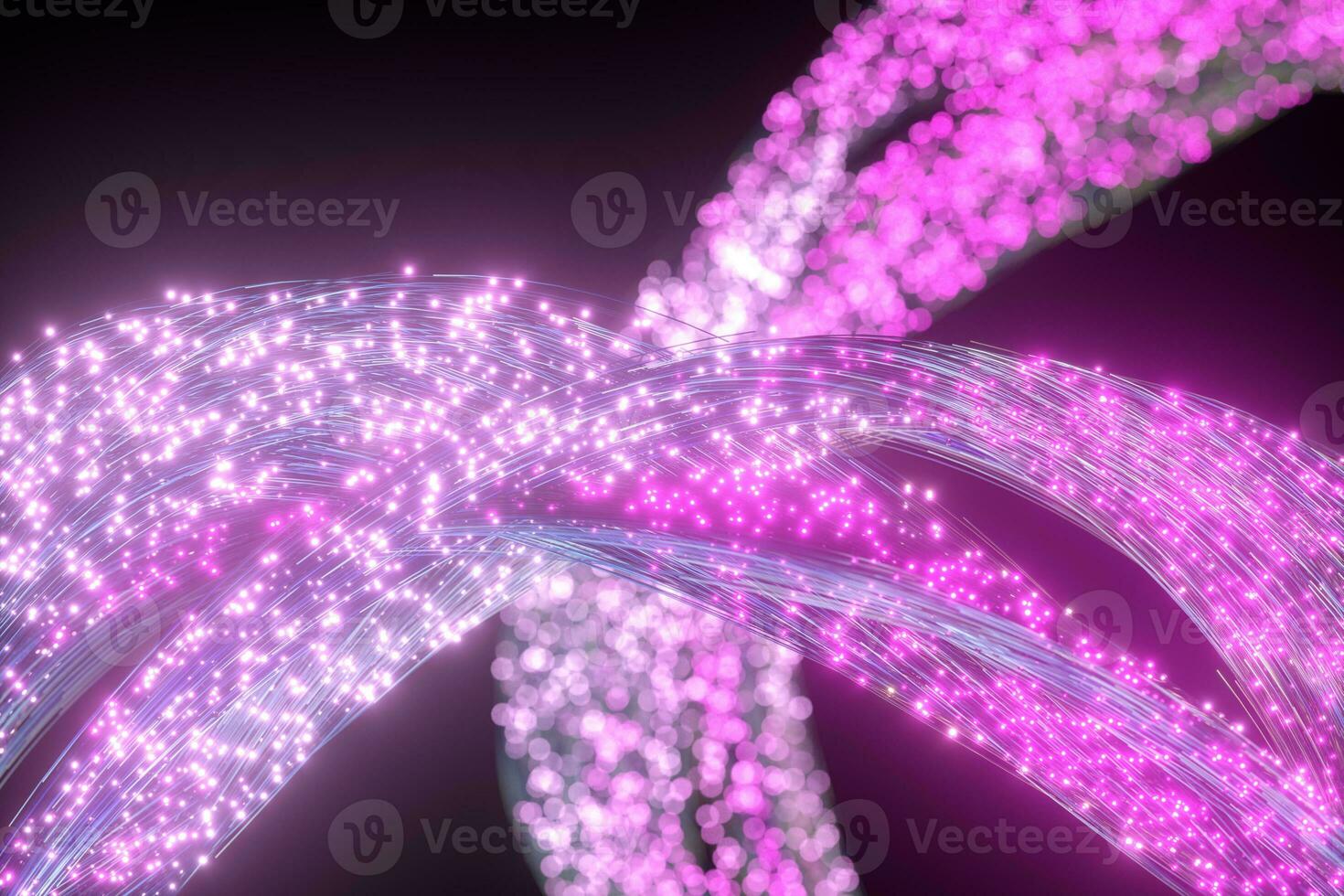 Glowing purple particles and motion lines, 3d rendering. photo