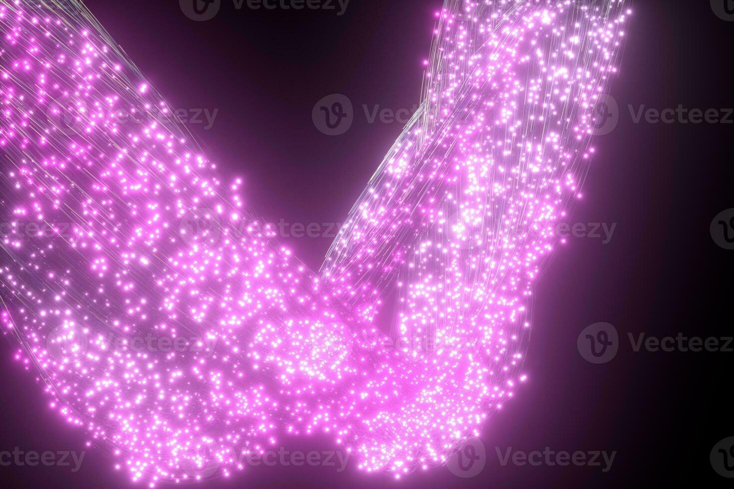 Glowing purple particles and motion lines, 3d rendering. photo
