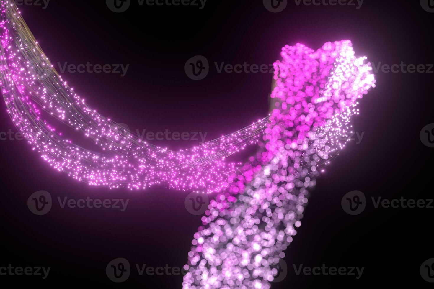 Glowing purple particles and motion lines, 3d rendering. photo