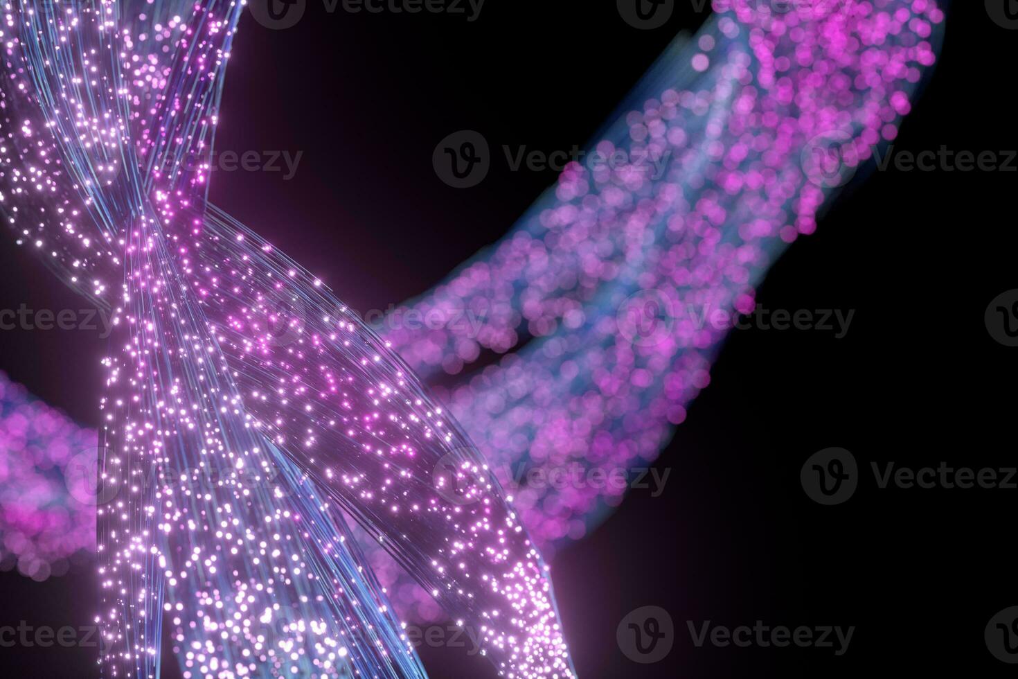 Glowing purple particles and motion lines, 3d rendering. photo