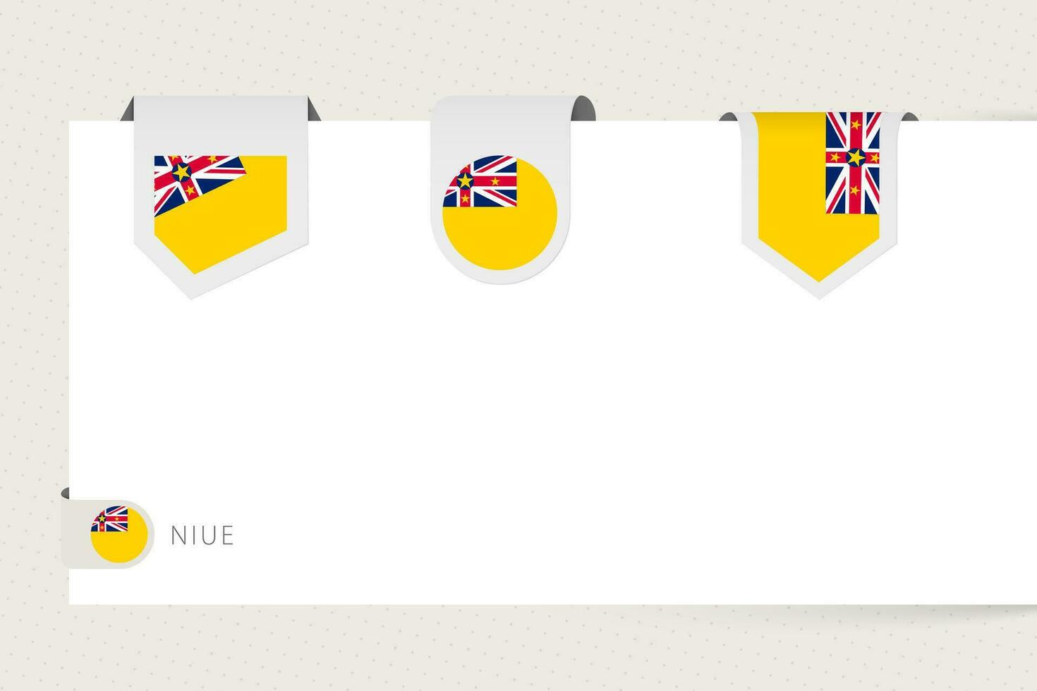 Label flag collection of Niue in different shape. Ribbon flag template of Niue vector