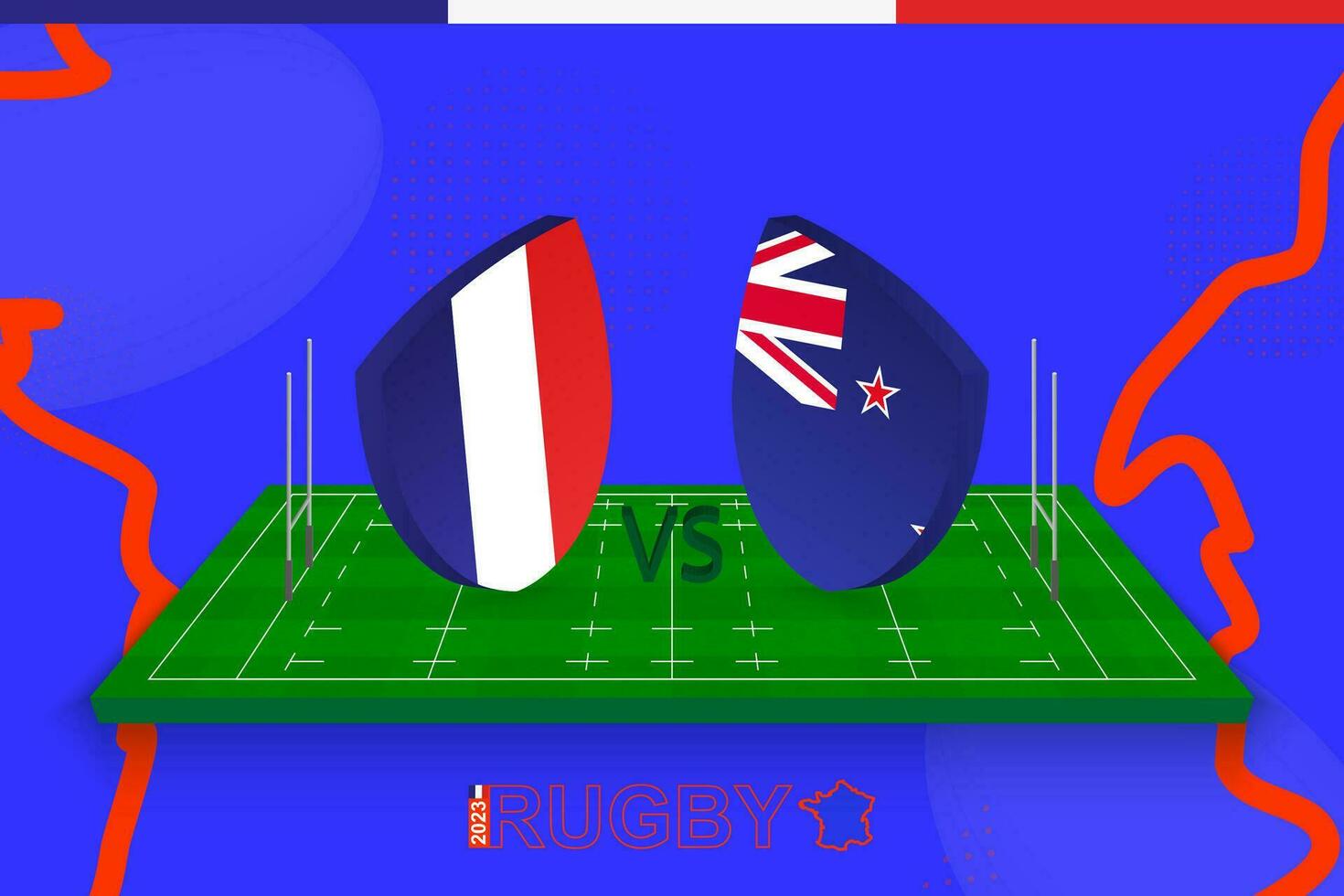 Rugby team France vs New Zealand on rugby field. Rugby stadium on abstract background for international championship. vector