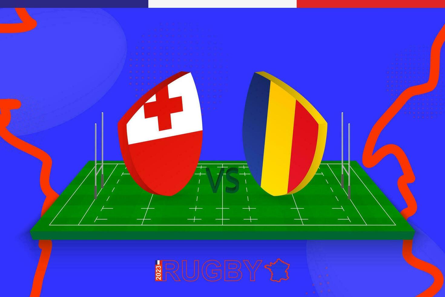 Rugby team Tonga vs Romania on rugby field. Rugby stadium on abstract background for international championship. vector